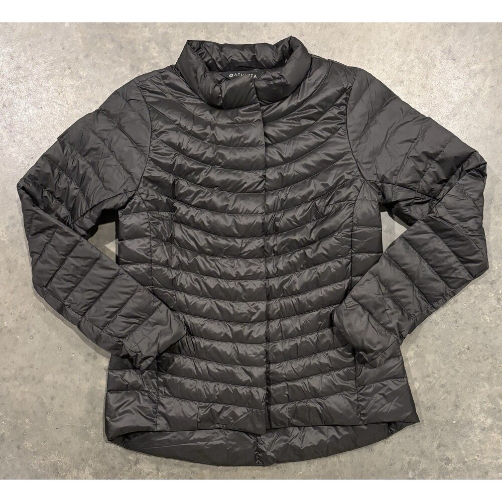 Athleta Downkind Puffer Jacket Goose Down Fill Black Womens XS